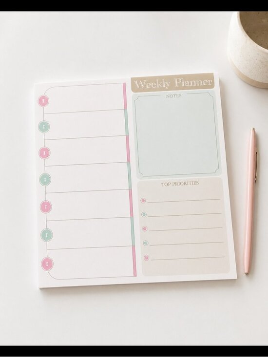 Other - Minimalist Magnetic Weekly Planner Pad 8×8 in Pastel Organizer – 50 Sheets + Pen
